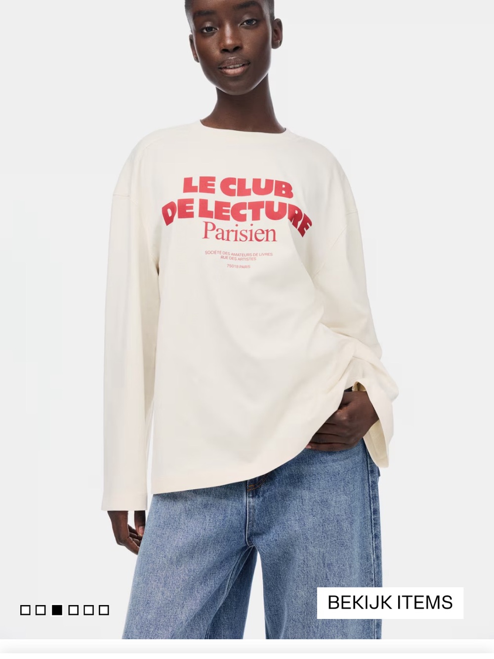 H&M Cream Long Sleeve Graphic Tee with Red Print